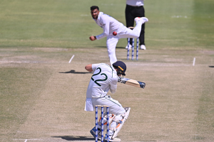 Fareed Ahmad bowls a terrific bouncer