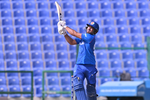 Zubaid Akbari Plays a Pull Shot on his way to a terrific half-century against the Ireland Wolves