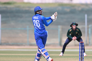 Sediqullah Atal gets a top edge that went for a boundary