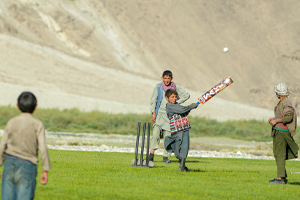 Children play cricket in Wakhan Corridor