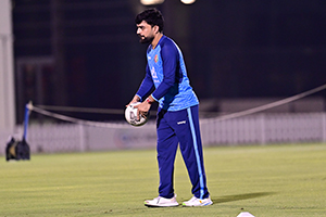 Rashid Khan during the Warmups for the Practice Session