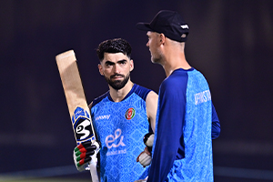 Ibrahim Zadran in conversation with the Batting Coach