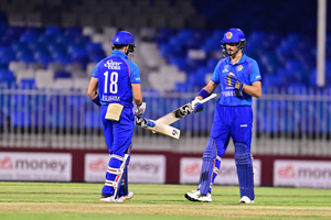 Ibrahim Zadran (left) and Sediqullah Atal (right) during the first T20I against Bangladesh