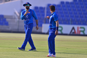 Azmatullah Omarzai during his opening spell in the first ODI