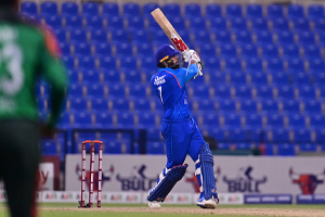 Mohammad Nabi gets into the position to play a big shot to the on-side